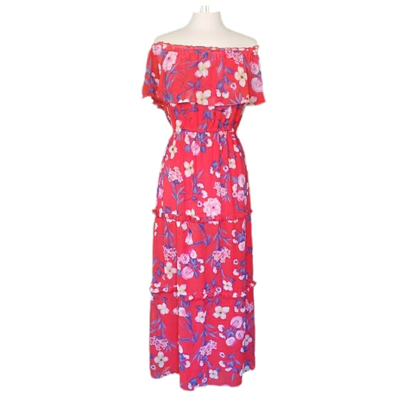 Off the shoulder red floral maxi dress - Picture 1 of 1